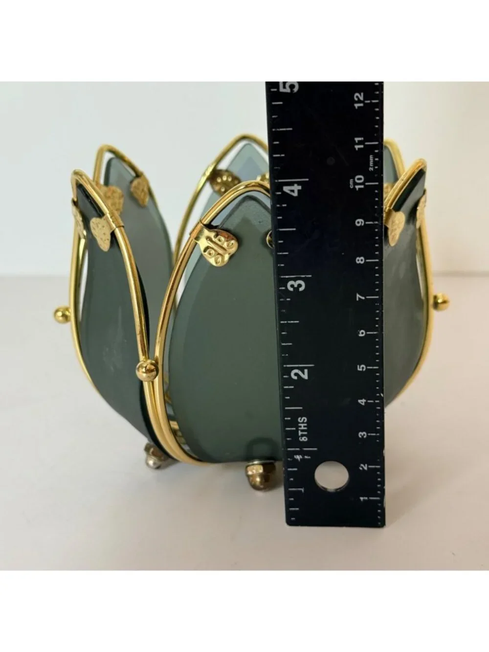 Vintage PartyLite Lotus Candle Holder Smoked Glass Brass Votive Tealight